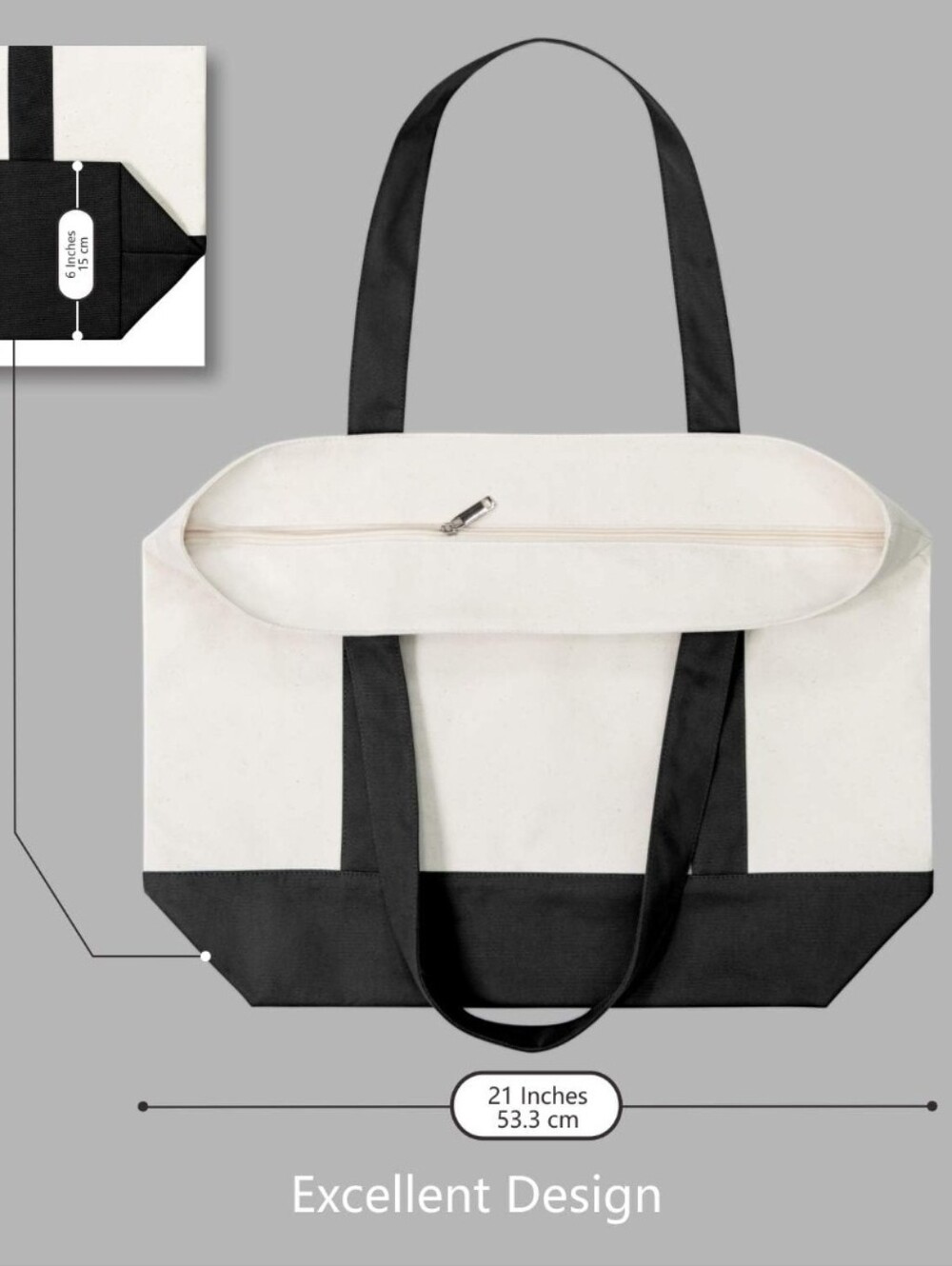 Canvas Tote Bag with Black Trim Cotton Beach Shopping Book++  Bag - Picture 4 of 7